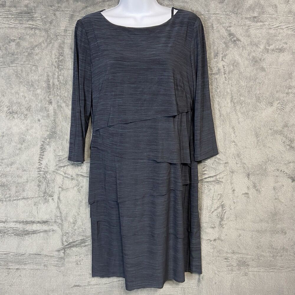 Tahari Arthur's S. Levine Tiered Dress Size 10 Gray Layered Pull Over 3/4 Sleeve